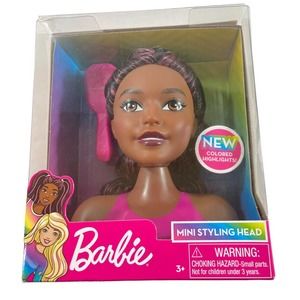 NEW Barbie Mini Styling Head with Pink Color Highlights & Hair Brush NRFB